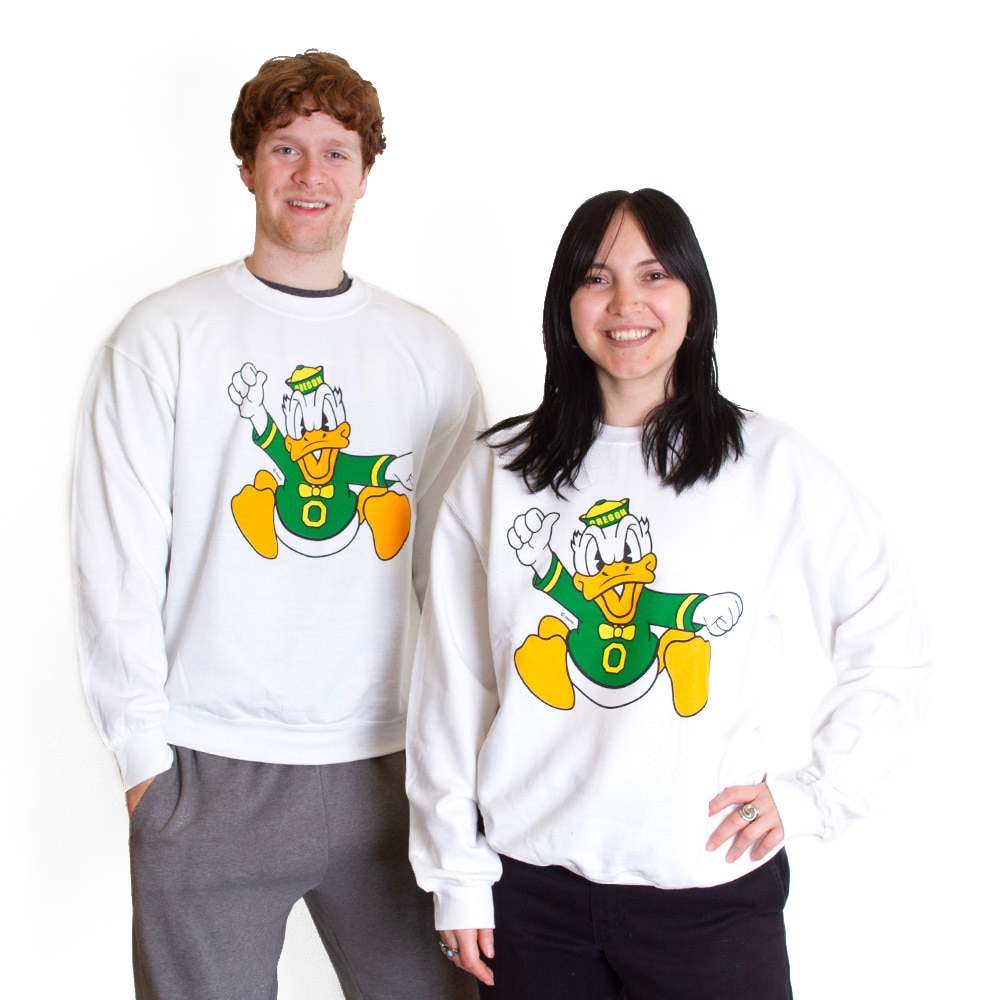Charging Duck, Blue 84, White, Pullover, Cotton Blend, Men, Fleece, Sweatshirt, 488352